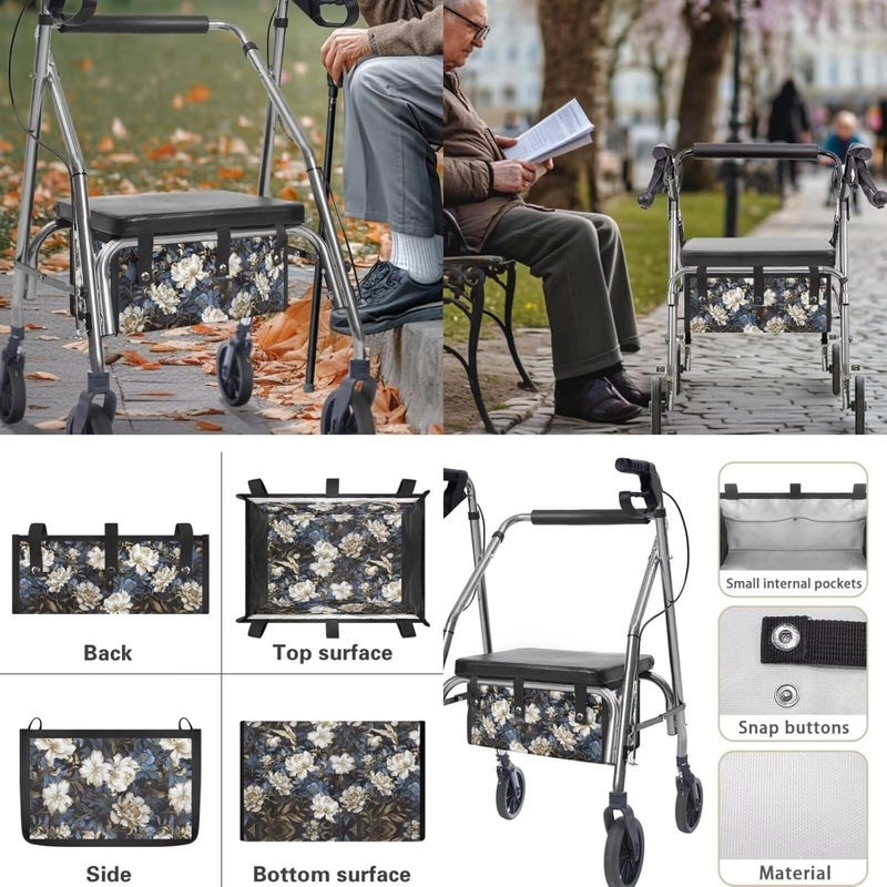 LedBack Vintage Floral Walker Accessories 3 Piece Set Rollator Walker Seat and Backrest Covers, Walker Storage Bags Lightweight Rollator Seat Cushion Covers and Organizer Bag - Image 5